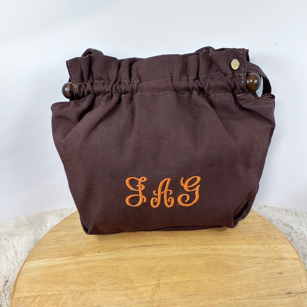 Vintage Fay Swafford Bag Monogrammed Brown Purse Wooden‎ Handles JAG